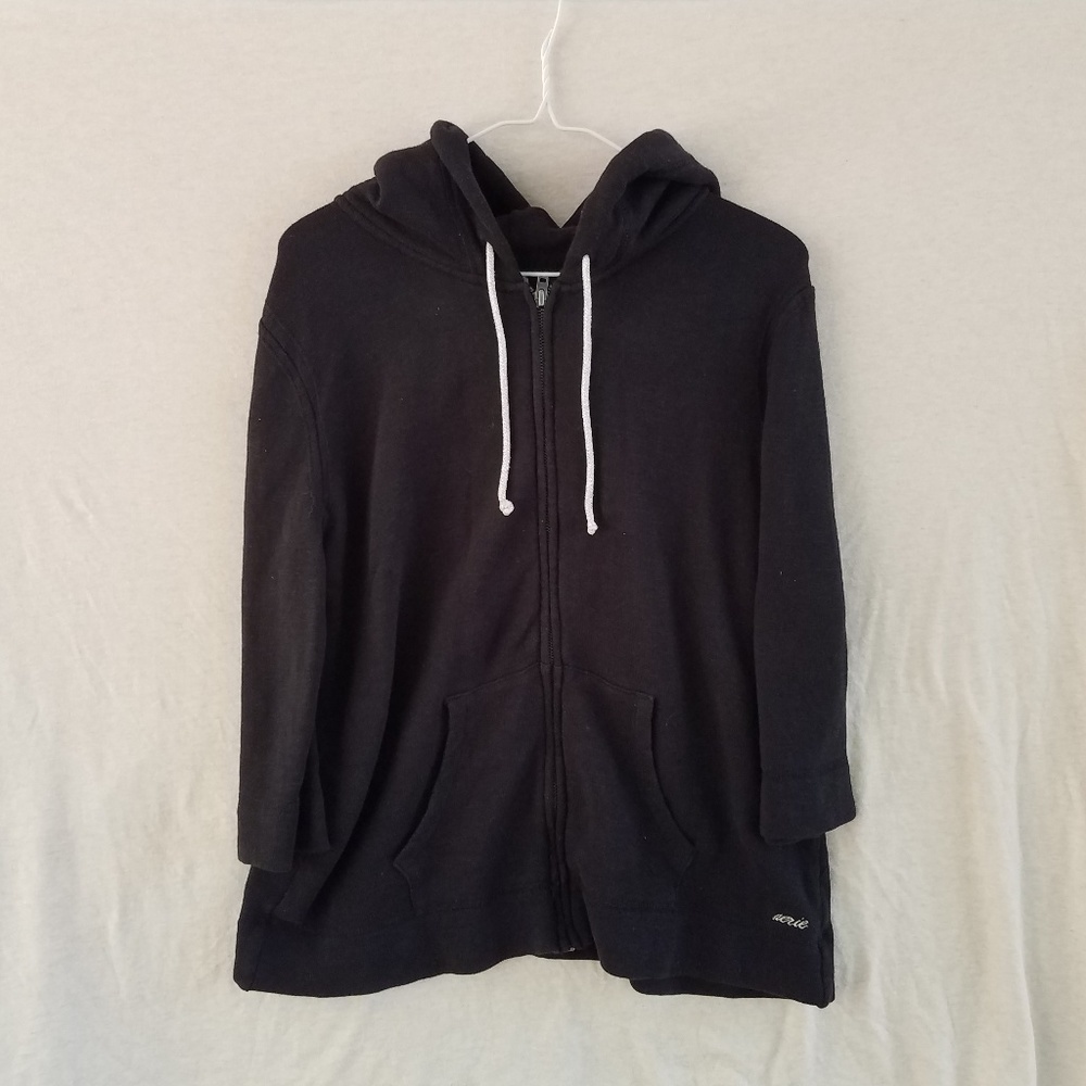 Aerie Black 3/4 Sleeve Sweatshirt, Size XL